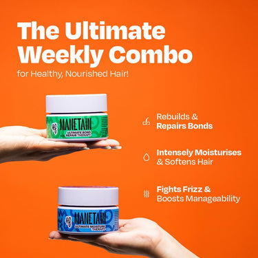 MANETAIN Ultimate Bond Repair & Moisture Therapy Duo – 2 x 200gm | Bond-Building & Hydrating Deep Conditioning Treatment | FiberHance, Plant-Based Keratin, Algae Oil & Hyaluronic Acid | Frizz Control, Curl Definition & Damage Repair | Sulphate & Paraben-F